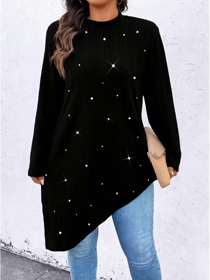 Stef Asymmetrical Pearl Detail Plus Size Top