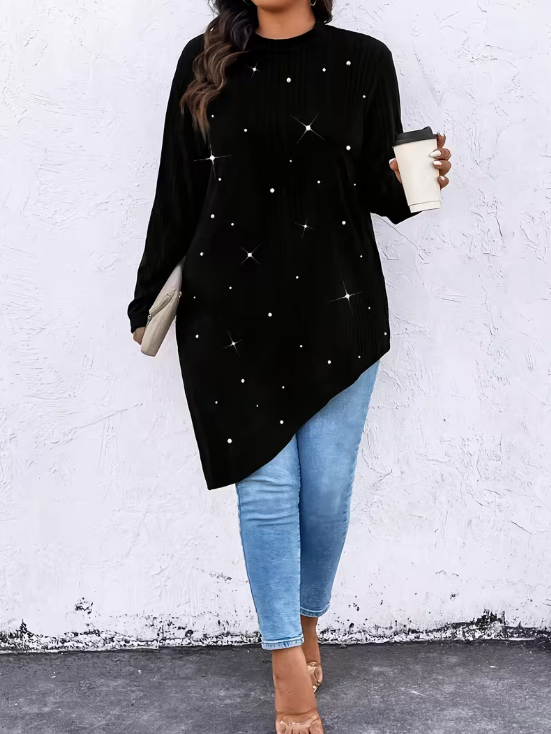 Stef Asymmetrical Pearl Detail Plus Size Top