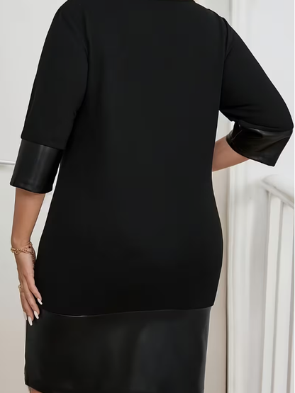 Amanda Faux Leather Trim Plus Size Dress