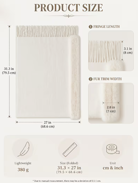 Scarf Shawl with Fur Trim in Ivory