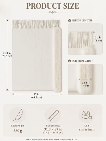 Scarf Shawl with Fur Trim in Ivory