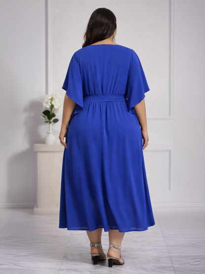 Senna V-Neck Plus Size Dress in Vibrant Blue, plus size dress, alternate view