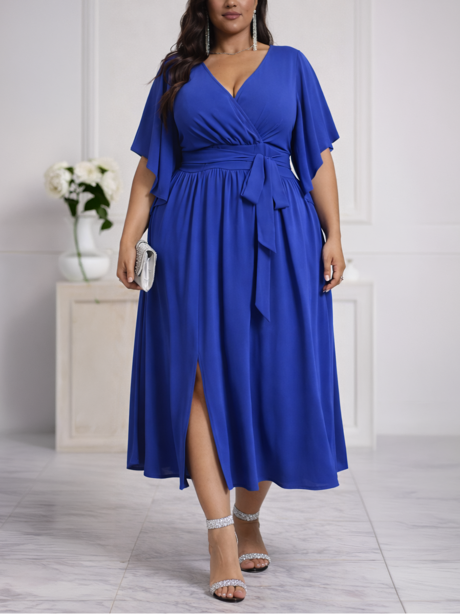 Senna V-Neck Plus Size Dress in Vibrant Blue, plus size dress, front view