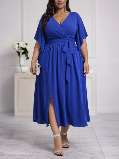 Senna V-Neck Plus Size Dress in Vibrant Blue, plus size dress, front view