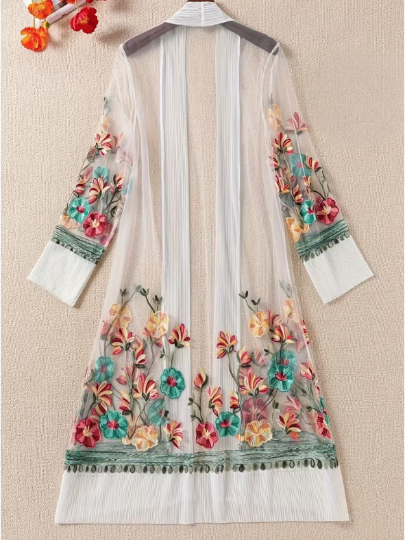 Sheer Embroidered Plus Size Kimono