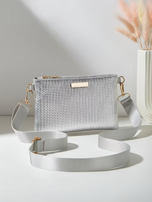 Silver Textured Crossbody Bag