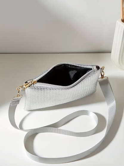 Silver Textured Crossbody Bag
