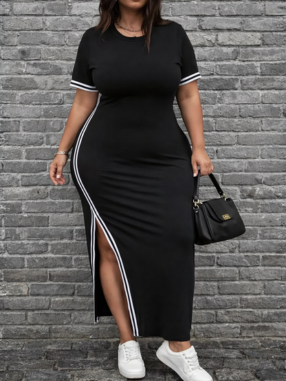 Sporty Stripe Plus Size Dress by Run Free By Vee, plus size dress, front view