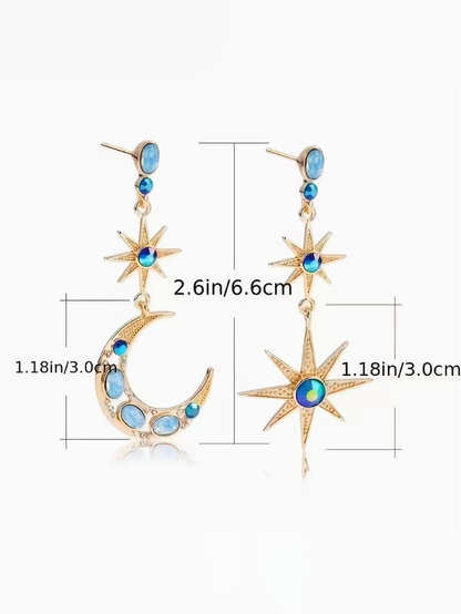Star and Moon Dangle Earring, earrings, detail view