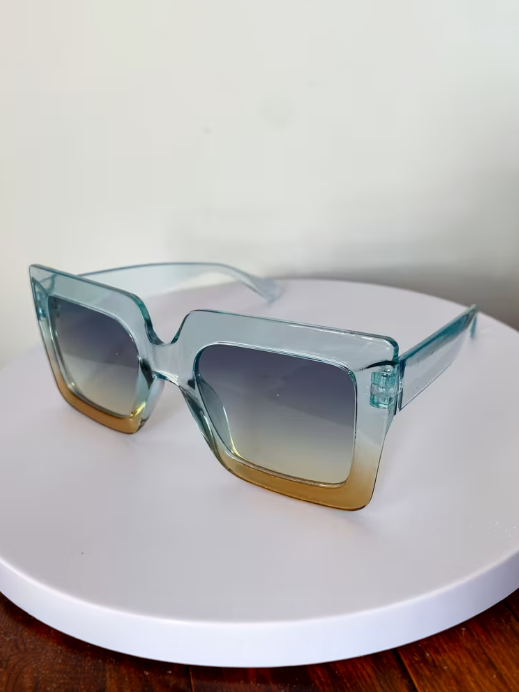 Statement Oversized Square Sunglasses in Blue Ombre, sunglasses, front view