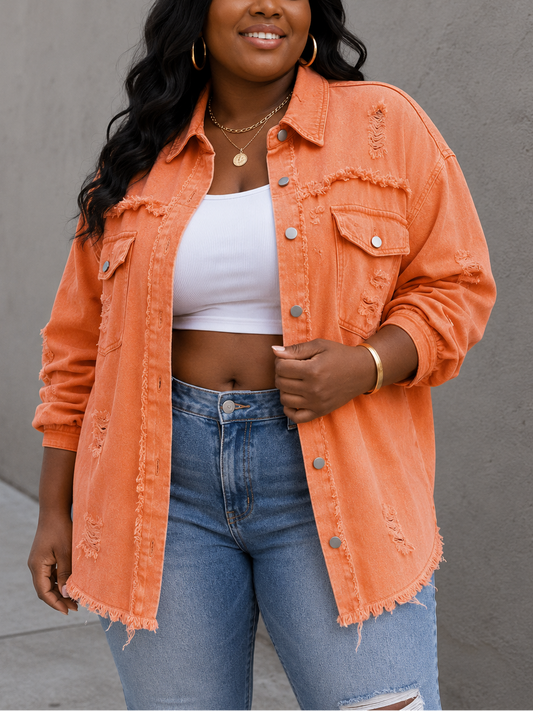 Sunset Crush Distressed Plus Size Denim Shirt