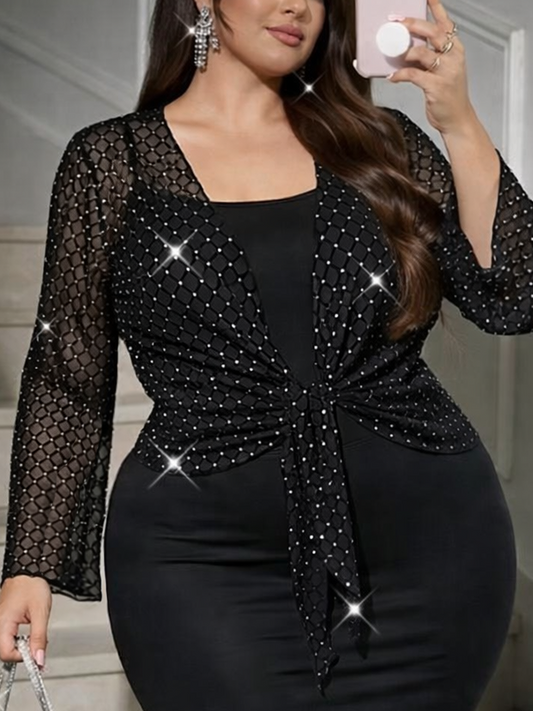 Susan Tie-Front Plus Size Mesh Overlay