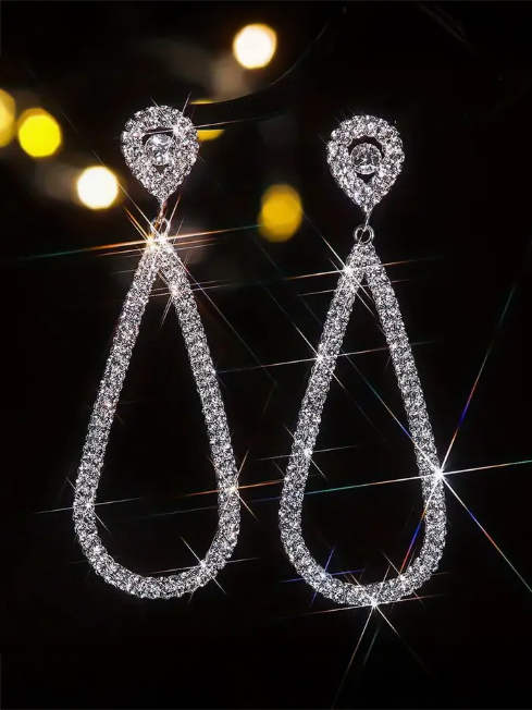 Tear Drop Rhinestone Dangle Earrings, earrings, alternate view