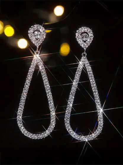 Tear Drop Rhinestone Dangle Earrings, earrings, alternate view