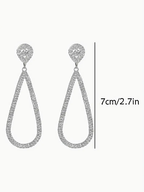 Tear Drop Rhinestone Dangle Earrings, earrings, detail view