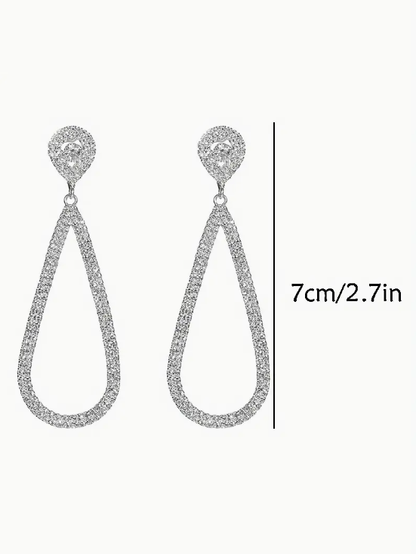 Tear Drop Rhinestone Dangle Earrings, earrings, detail view