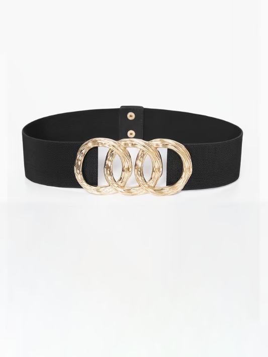 Triple Circle Elastic Plus Size Belt in Black, belt, front view