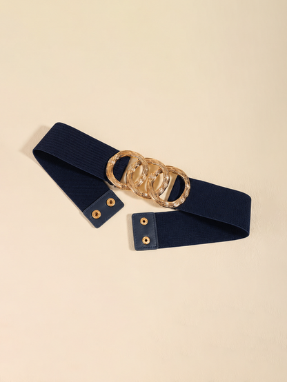 Triple Circle Elastic Plus Size Belt in Navy