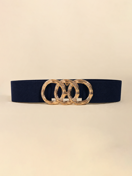 Triple Circle Elastic Plus Size Belt in Navy