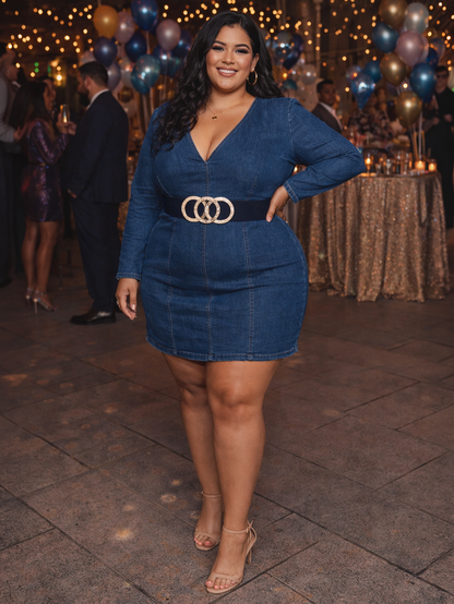 Triple Circle Elastic Plus Size Belt in Navy