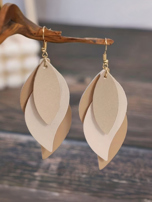 Triple Layer Leaf Earrings, earrings, front view