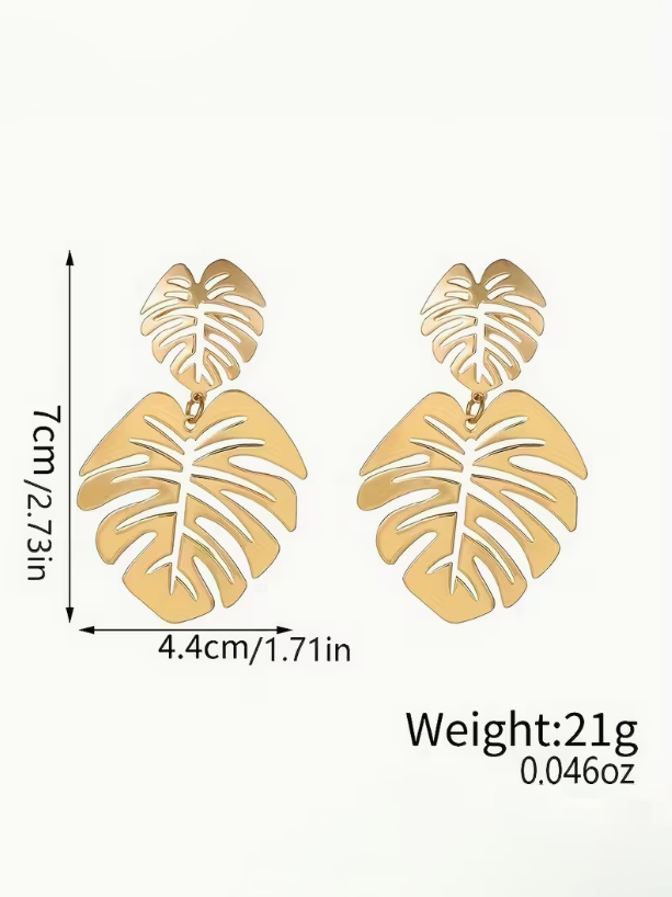 Tropical Golden Leaf Earrings, earrings, alternate view