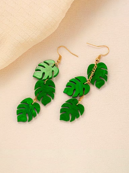 Tropical Leaf Earrings, earrings, front view