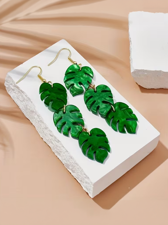 Tropical Leaf Earrings, earrings, alternate view