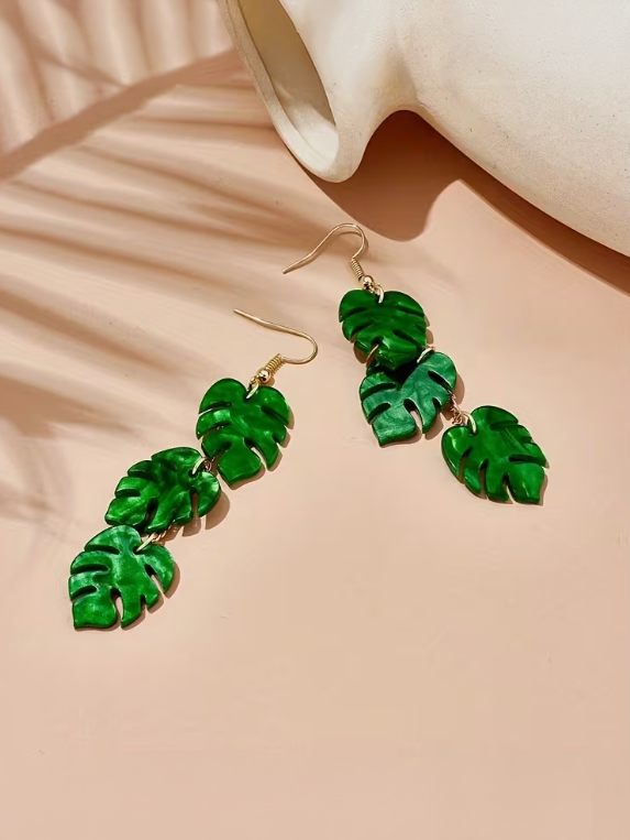 Tropical Leaf Earrings, earrings, detail view