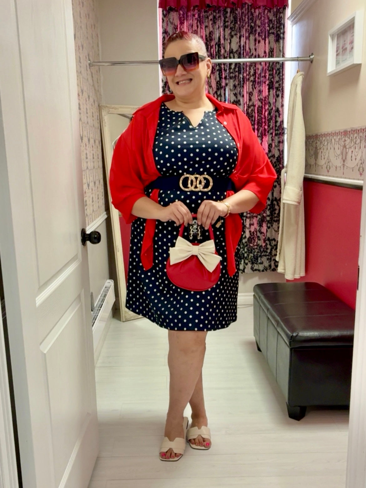 Triple Circle Elastic Plus Size Belt in Navy