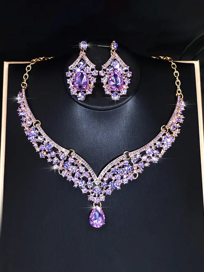 Vintage Inspired Purple Necklace Set, necklace, front view