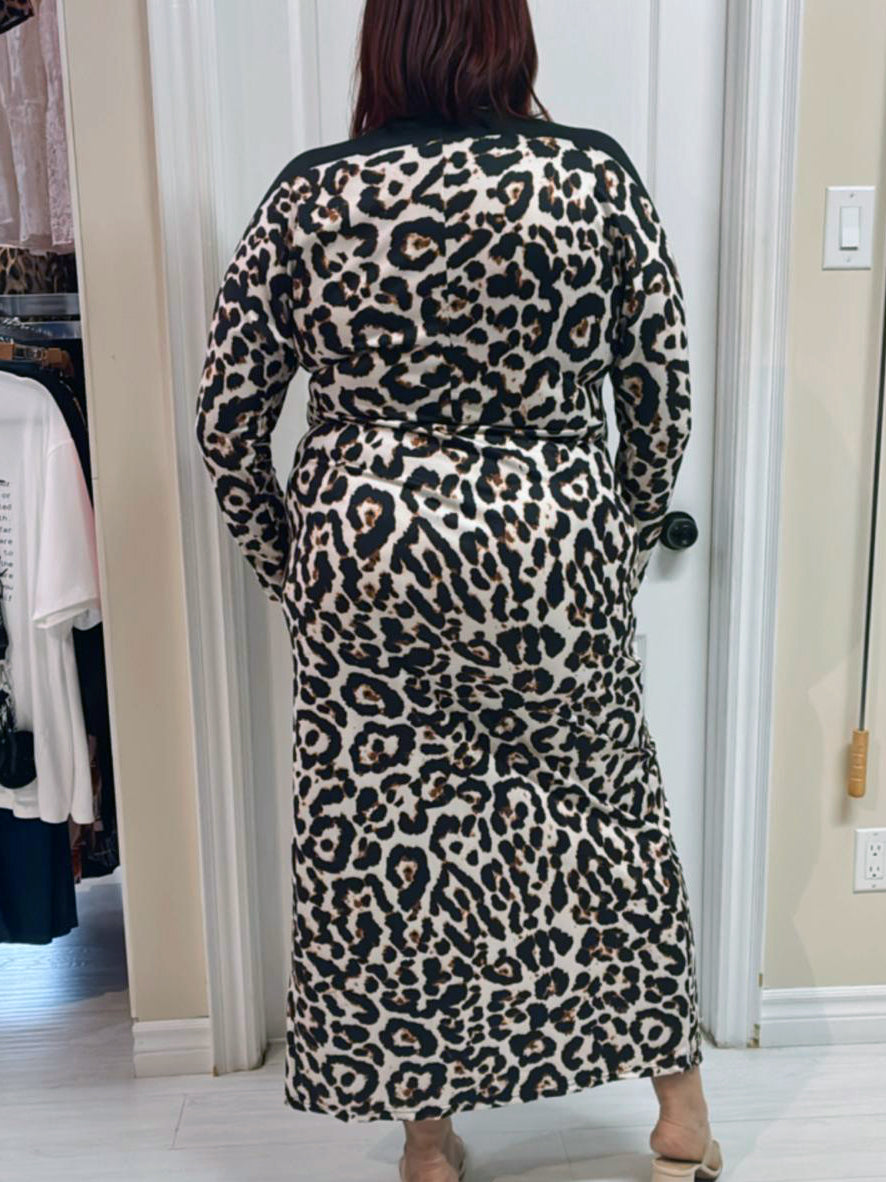 Aella Deep V Leopard Plus Size Dress