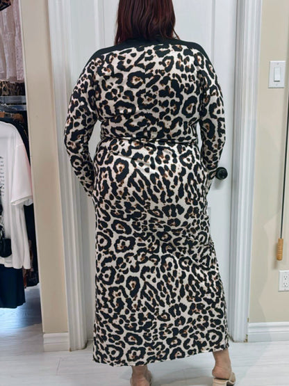 Aella Deep V Leopard Plus Size Dress