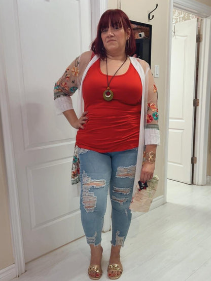 Sheer Embroidered Plus Size Kimono