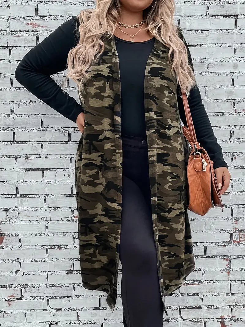 Lavinia Plus Size Draped Vest in Camo