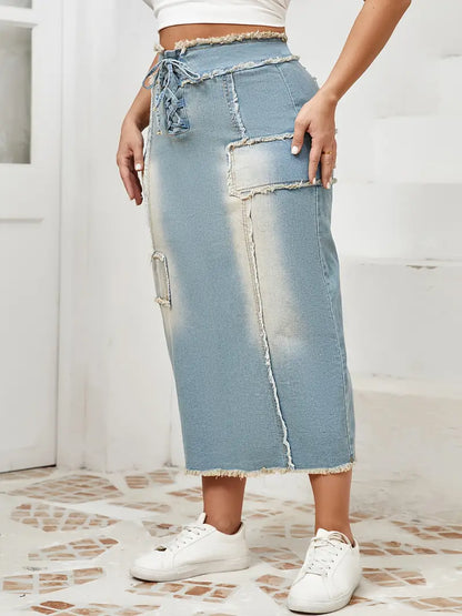 Emilie Plus Size High-Waist Denim Skirt