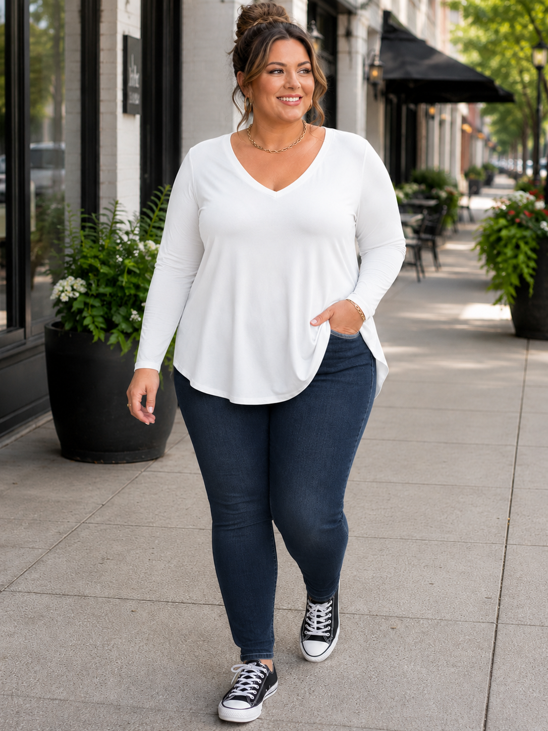 Neva Long Sleeve Plus Size Top in White