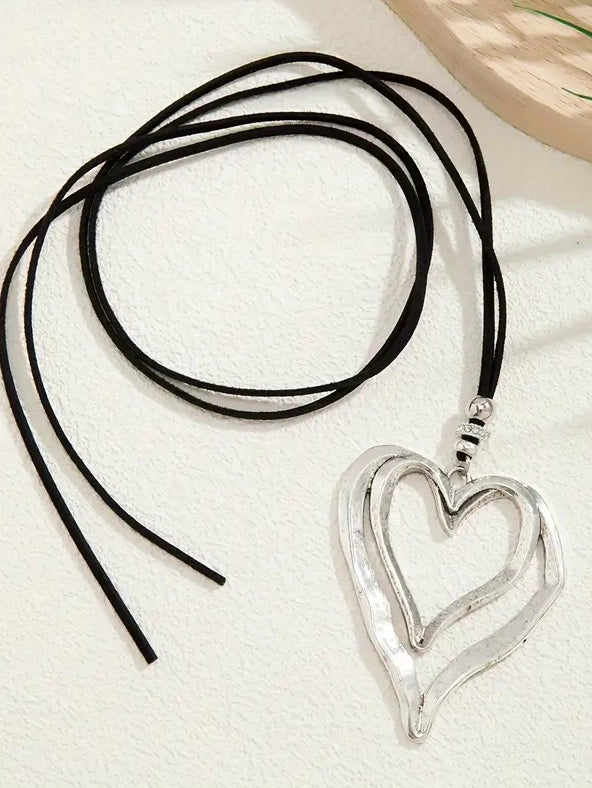 Ancient Silver Heart Pendant Necklace