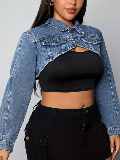 Vee Plus Size Super Cropped Denim Jacket