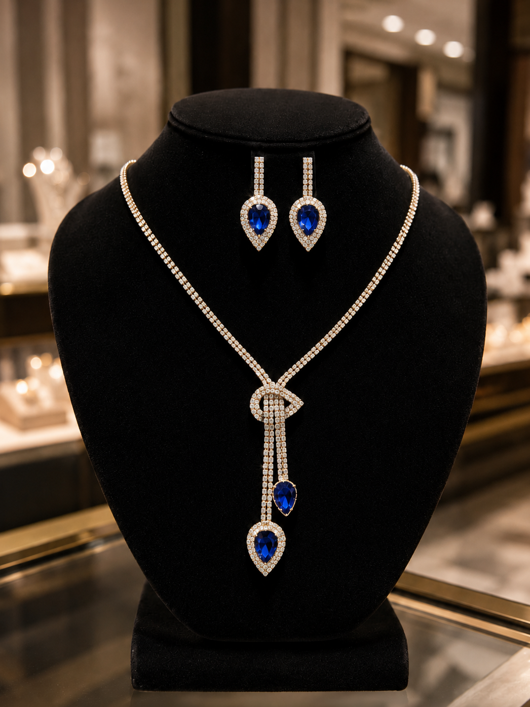 Rhinestone Tear Drop Set in Blue