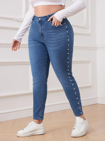 Nikki Plus Size Pearl-Embellished Skinny Jeans