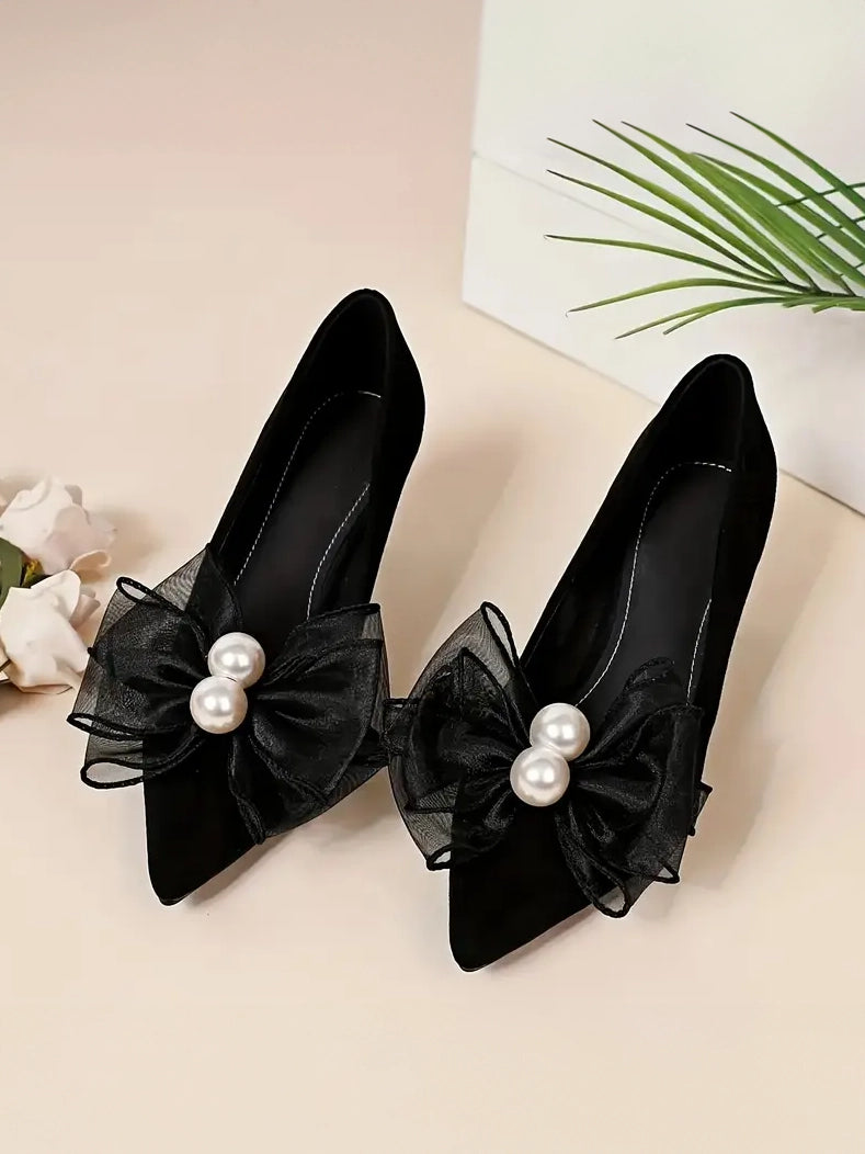 Organza Bow and Pearl Shoe Clips