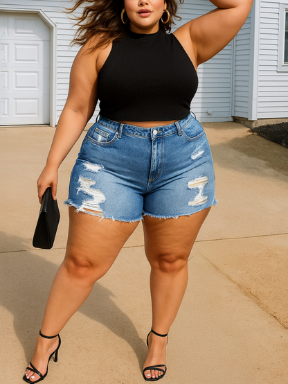 Noreen Plus Size Distress Denim Shorts
