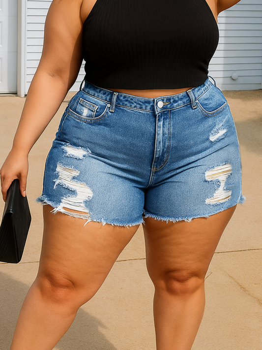Noreen Plus Size Distress Denim Shorts