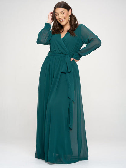 Abigail Plus Size Chiffon Maxi Dress in Hunter Green