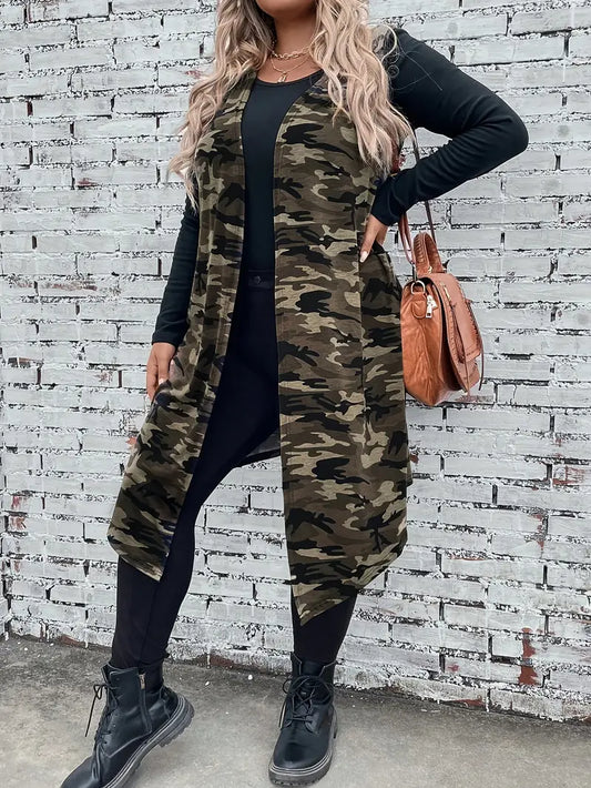 Lavinia Plus Size Draped Vest in Camo