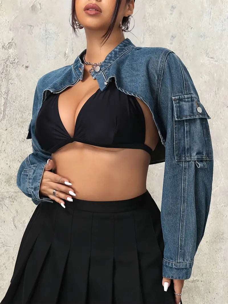 Roxy Super Cropped Plus Size Denim Jacket