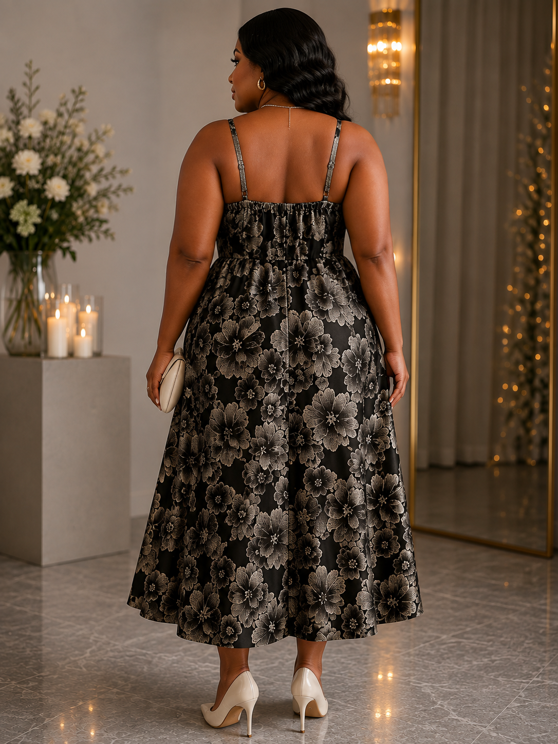 Timeless Garden Plus Size Midi Dress in Black