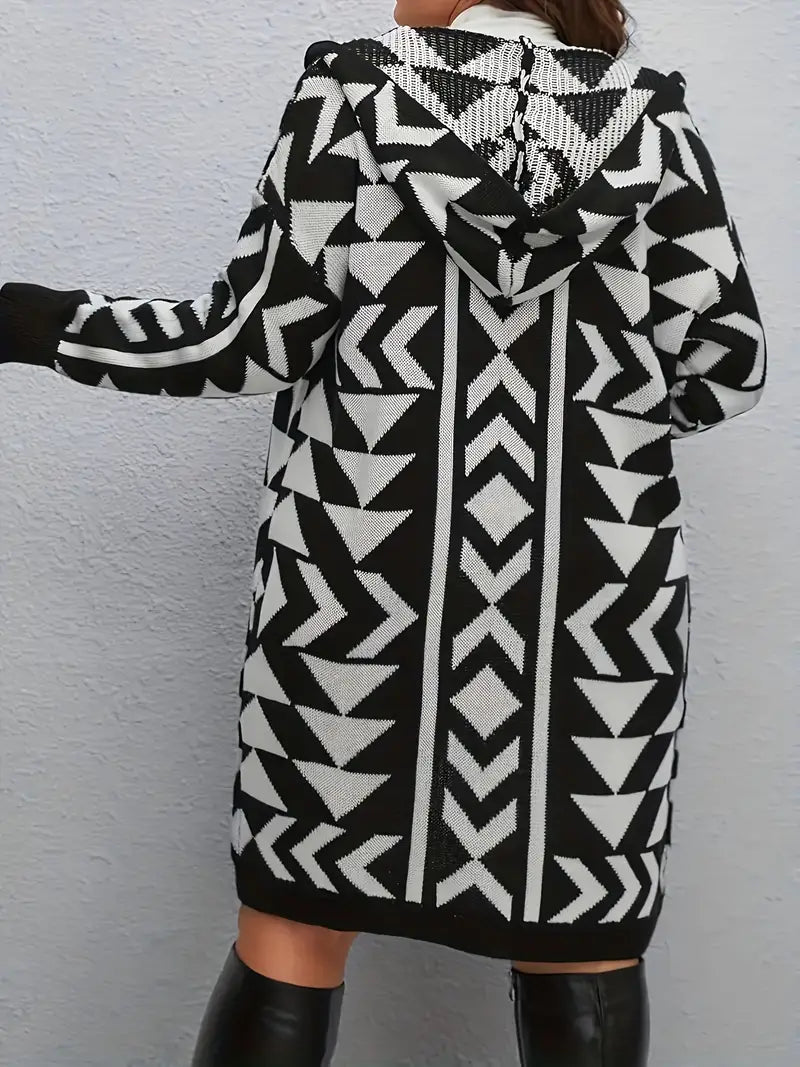 Shona Plus Size Geo Print Hooded Cardigan