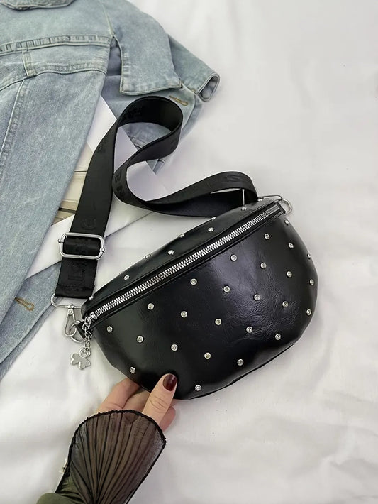 Faux Leather Fanny Pack with Rhinestone Rivets